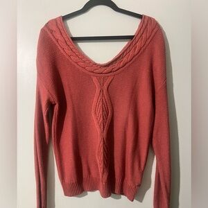 Roxy V-Neck Knit Sweater in Coral - size Medium